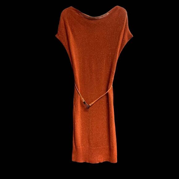 NEW YORK & COMPANY Orange Metallic Belted Sweater Dress Size XS - Picture 4 of 11